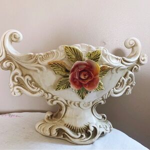 Vintage ornate jardiniere with red rose detail - made in Italy